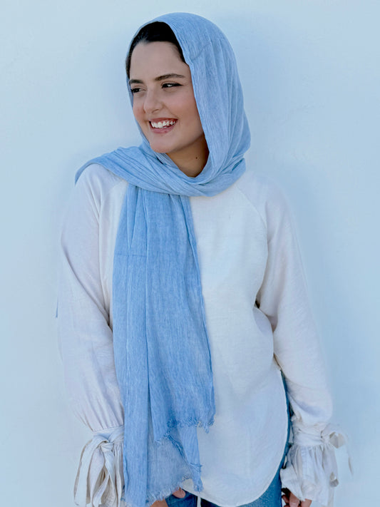 Ruffled Cotton Scarf- Baby Blue
