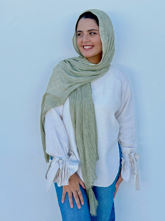 Ruffled Cotton Scarf- Mint Green